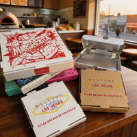 Boîte à pizza jetable SP5123 en carton ondulé kraft de haute qualité, imprimée avec logo, disponible en plusieurs tailles pour pizzeria