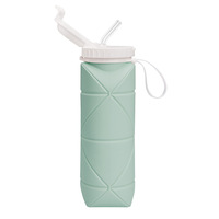 Bouteille d'eau pliable en silicone personnalisée avec couvercle à paille, sans BPA, gourde de sport pliable pour le cyclisme, la randonnée, les voyages et le camping en extérieur