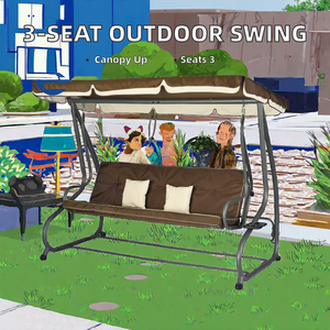 Modern 3-Seat Aluminium Outdoor Patio Swing <b>Chair</b> <b>2</b>-in-1 Convertible Courtyard Park Glider Removable -Cushions Adjustable Canopy - Product Image 2