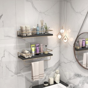 2-Piece Wall-Mounted Wooden <strong>Storage</strong> Shelf Iron Metal Frame <strong>Towel</strong> <strong>Rack</strong> for Home Use-for Bathroom Bedroom Living Room Kitchen - Product Image 6