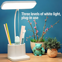Lampe de bureau LED à brancher, lampe de table à 3 niveaux de luminosité avec lumière blanche fixe, lampe de lecture alimentée par courant alternatif pour le bureau et les études