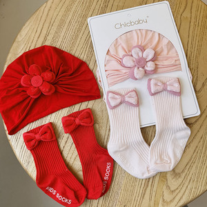 Mũ và tất sơ sinh bán chạy, bộ 2 món mùa xuân thu, mũ hoa và tất cho bé gái - Product Image 2