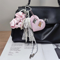 Nouveau style JS – Porte-cartes photo Kpop en peluche rose avec nœud et porte-clés, étui de protection mignon pour badges d'identification et cartes