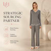Ensemble de vêtements d'intérieur pour femmes de haute qualité, faible MOQ, doux pour la peau, en tricot côtelé, col en V, bordé de dentelle, pour hôtel, spa, relaxation
