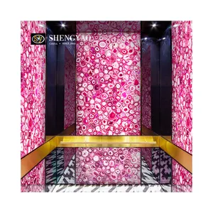 2024 नया डिज़ाइन लिफ्ट उत्पाद गुलाबी संगमरमर एगेट रत्न बैकलिट स्लैब पारभासी पत्थर की दीवार पैनल