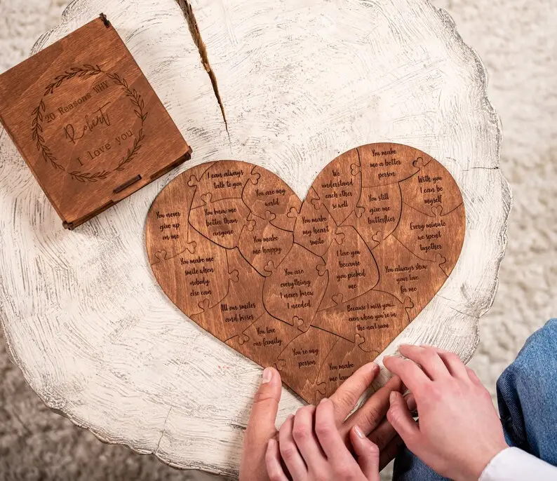 개인화 된 여자 친구 발렌타인 데이 DIY 나무 퍼즐 프로 모션 선물 기업 결혼 기념일 선물