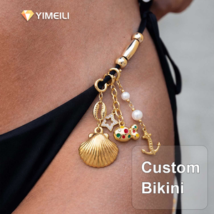 YIMEILI & Accessoire de bikini de plage d'été à nouer : Décoration de maillot de bain en acier inoxydable plaqué or, motif poisson et coquillage - Product Image 1