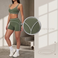 Conjunto de yoga de 2 piezas sin costuras transpirable con costuras en contraste: sujetador deportivo de soporte + shorts de cintura alta que realzan los glúteos