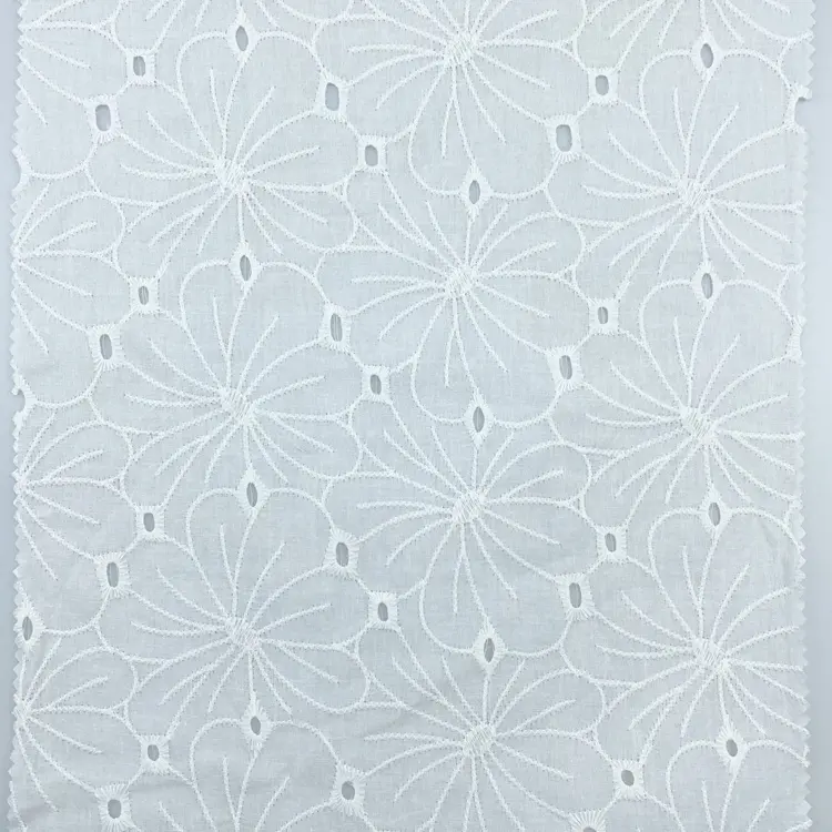 Benutzer definierte Druck design Baumwolle Schweizer Voile Stickerei Französisch weiße Öse Blume Spitze Stoff für Futter