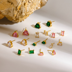 Gentle Monster <b>Stud</b> <b>Earrings</b> Crystal Rhinestone <b>Emerald</b> Cut Gold Plated Women's Fashion Jewelry Gift - Product Image 2