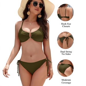 Ensemble bikini deux pièces uni pour femme 2026, coupe en U, sexy, essentiel pour la plage et la natation, en Spandex/Polyester avec ajustement latéral - Product Image 5