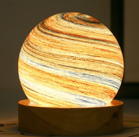 Kanlong Lampe de table romantique étoilée base en bois de verre veilleuse led usb