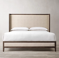 Lit en bois massif de style américain rétro, avec tête de lit capitonnée française, lit de mariage 1,8 m, idéal pour petit appartement, chambre principale italienne, lit double 1,5 m