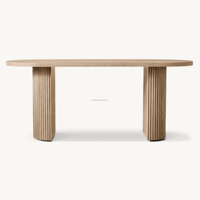 Bureau d'ordinateur artisanal en chêne premium, rectangulaire arrondi, moderne et minimaliste, avec double piétement cannelé, pour bureau à domicile