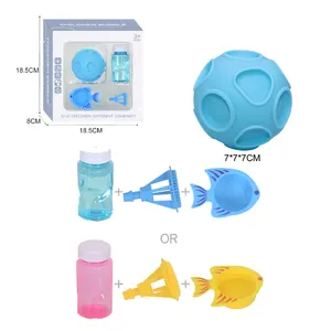 Kids fish water bottle flying liquid motion bubble blower set blow indoor summer ball decompression toy
