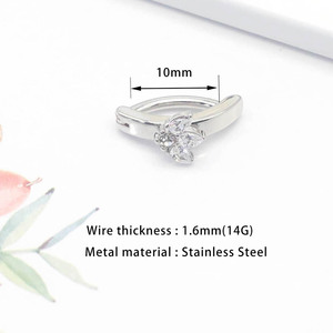Flower Shape <b>Titanium</b> Steel Belly Button <b>Ring</b> Silver Gold Prong Setting Zircon Inlay Gift Jewelry - Product Image 2