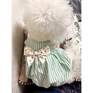 <b>Cute</b> Spring Summer Pet Clothes Striped Suspender Dress With Bow For Cats Puppies Pomeranians Teddy <b>Bears</b> Breathable Skirt - Product Image 1