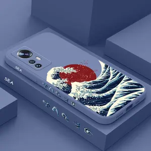 Kırmızı güneş deniz dalgaları Xiaomi için telefon kılıfı Mi 13 12 11 12T 11T 10T 12X 12S Ultra 10 9 9T 8 Pro 4G 5G Lite sıvı silikon kapak