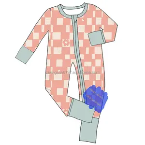 Lange Mouw Jumpsuit Checker Dammen Print Baby Rompertjes Pasgeboren Jumpsuits Rompertjes Lange Mouwen Top En Broek