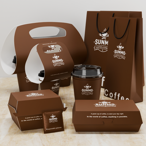 Elegante <span class=keywords><strong>Set</strong></span> di Imballaggi Personalizzabili Marroni per Asporto - Tazze da Caffè, Contenitori per <span class=keywords><strong>Pranzo</strong></span> e Sacchetti di Carta Brandizzati per Caffetterie - Product Image 2