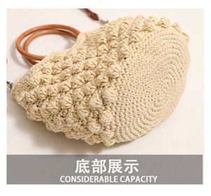 Sac bandoulière tressé en paille pour femme, nouveau sac de plage avec poignée en bois, sac de vacances en paille avec fermeture éclair - Product Image 4