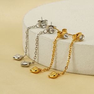 Boucles d'oreilles pendantes en acier inoxydable 18 carats Boucles d'oreilles en or Love Boucles d'oreilles longues exquises Cadeau pour elle - Product Image 2