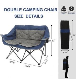 <b>Folding</b> Iron Metal Loveseat Camping Portable Double Wine Glass Holder <b>Heavy</b> <b>Duty</b> Lawn <b>Chair</b> 2 Adults Hiking Picnics Beach - Product Image 3