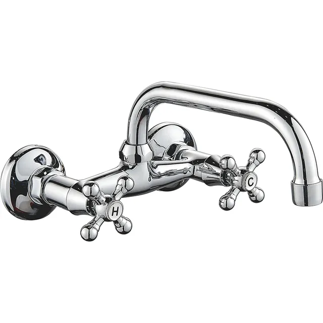 (OZ5309-6) Double handle cold hot water mixer cheap zinc faucet wall mounted kitchen mixer