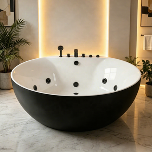 Baignoire Spa Noire Extérieure Ronde avec Hydro-massage, Jets, Pompe et Lumières LED – Jacuzzi pour Villa et Hôtel - Product Image 2
