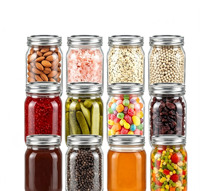 Bocaux Mason en verre épais de 16 oz avec couvercles métalliques, transparents, ronds et plats, pour le stockage alimentaire (épices, préparation de repas, overnight oats)