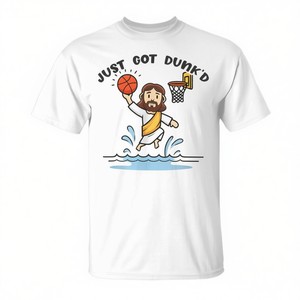 Camiseta de baloncesto Just Got Dunked Jesus para adultos, unisex, blanca, 100% algodón - Product Image 2