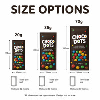 Bolsa de Embalaje Plana Ligera con Ventana y Sellado de Tres Lados para Chispas de Chocolate Recubiertas de Caramelo, para Choco Dots, Dulces y Coberturas