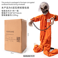 Ornement décoratif d'Halloween pour cour, lumineux, oscillant, à induction électrique, en forme de prisonnier agenouillé avec chaîne en fer, fantôme debout