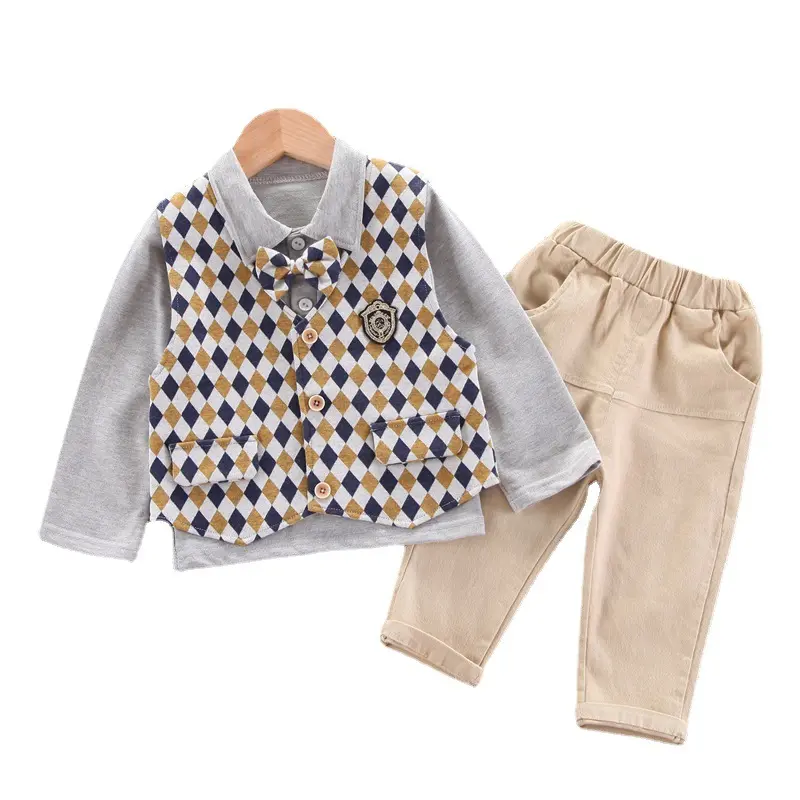 Hot Selling Autumn Knit Vest Cardigan Kids Polo Shirts Three Pieces Suits