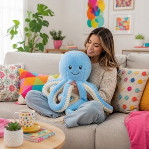 Peluche pieuvre bleue à anneaux Kelian 150 cm, géante rose et rouge, marionnette de dessin animé, jouet en peluche pieuvre à tentacules, pieuvre mignonne personnalisée - Product Image 3