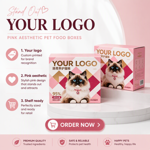 Scatola per Cibo per Gatti Personalizzata, Confezione Rosa per Animali Domestici, Cartone Pieghevole OEM all'Ingrosso per Marchi <span class=keywords><strong>di</strong></span> Prodotti per la Cura dei Gatti con Etichetta Privata - Product Image 1