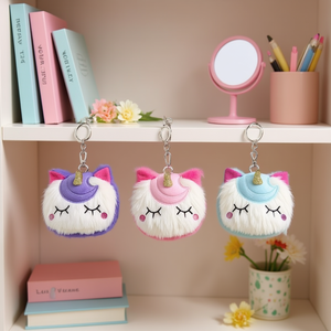 Portachiavi in peluche Angelina Unicorn 12x10 cm con porta monete in pelliccia sintetica per donne e ragazze - Product Image 2