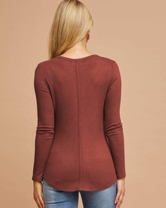 suave rayón costilla cuello V manga larga de enfermería para <span class=keywords><strong>maternidad</strong></span> lactancia materna Henley superior para posparto madre - Product Image 5