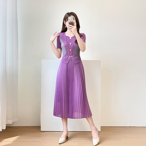 Abito estivo da donna elegante a pieghe personalizzato di grandi dimensioni con motivo floreale di colore Midi abbinamento abito Casual naturale diretto fabbrica - Product Image 1