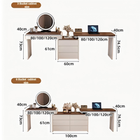 Commode italienne moderne minimaliste en bois durable avec 6 tiroirs, miroir éclairé réglable, table de maquillage, bureau à domicile, ensemble de chambre à coucher