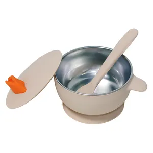 Wheat Stainless Steel And Silicona Suction Baby Feeding Bowl With Spoon