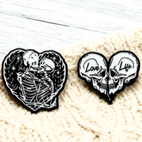 1/2 pièces Broche crâne cœur noir et blanc, Badge Gothique Amoureux, Épingle Rétro Noir et Blanc pour Vestes, Chapeaux, Sacs, Cadeau Humour Noir