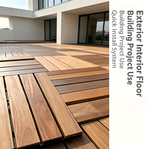 Dalles de terrasse carrées en acacia traditionnelles DIY 300x300mm, écologiques, imperméables, surface lisse, système d'assemblage double verrouillage pour extérieur - Product Image 4