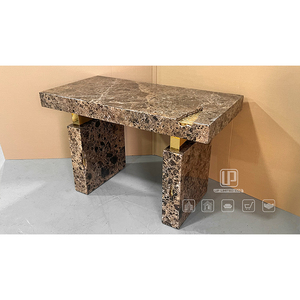 Luxury Living Room Hotel Apartment Villa <b>Console</b> <b>Tables</b> Brown Marble Rectangle <b>Table</b> With <b>Gold</b> Steel Design 587 Living Room Cons - Product Image 1