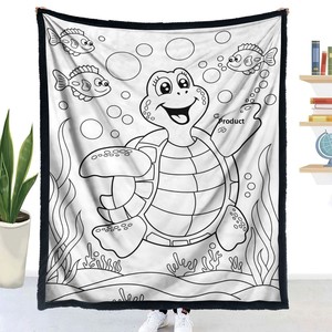 Coperta Personalizzabile Fai-da-Te da Colorare in Poliestere con Disegno di Tartaruga Marina Anime, Coperta Calda Invernale per Bambini - Product Image 1