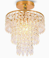 Lustre en cristal chromé de luxe, petit, à intensité variable, avec télécommande, à montage en surface, pour chambre à coucher, salon, cuisine