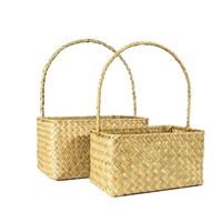 Panier à fleurs rectangulaire en jonc de mer tressé fait main avec poignée, style champêtre pastoral, pour arrangements floraux frais de style occidental