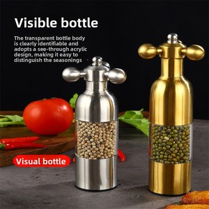 Moulin à poivre et à sel manuel en acier inoxydable 304 avec bouteille à épices en forme de robinet, moulin à poivre noir - Product Image 3