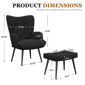 Velvet Accent <b>Chair</b> with Ottoman Tufted Button High <b>Back</b> Wing <b>Back</b> <b>Chair</b> Upholstered Leisure Armchair for Living Room Bedroom - Product Image 6