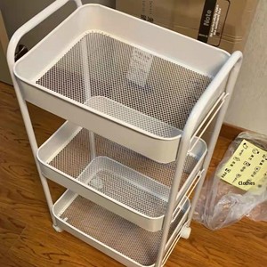 TALONGJ Multi-Layer Carbon Steel Floor Mobile <b>Trolley</b> <b>Storage</b> Rack 4 Shelves Rolling Wheels for <b>Kitchen</b> Baby Daily Home - Product Image 2